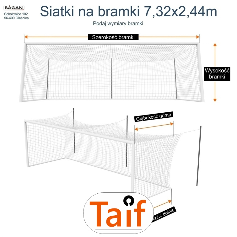Siatki na bramki - 7,32x2,44m - podaj wymiary bramki