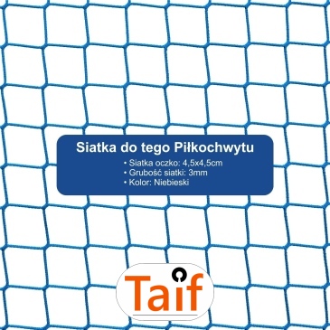 Piłkochwyt 5m wysokości   Siatka oczko 4,5x4,5cm   Grubość siatki 3mm