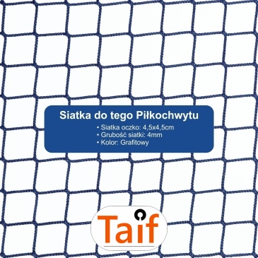 Piłkochwyt 6m wysokości   Siatka oczko 4,5x4,5cm   Grubość siatki 4mm